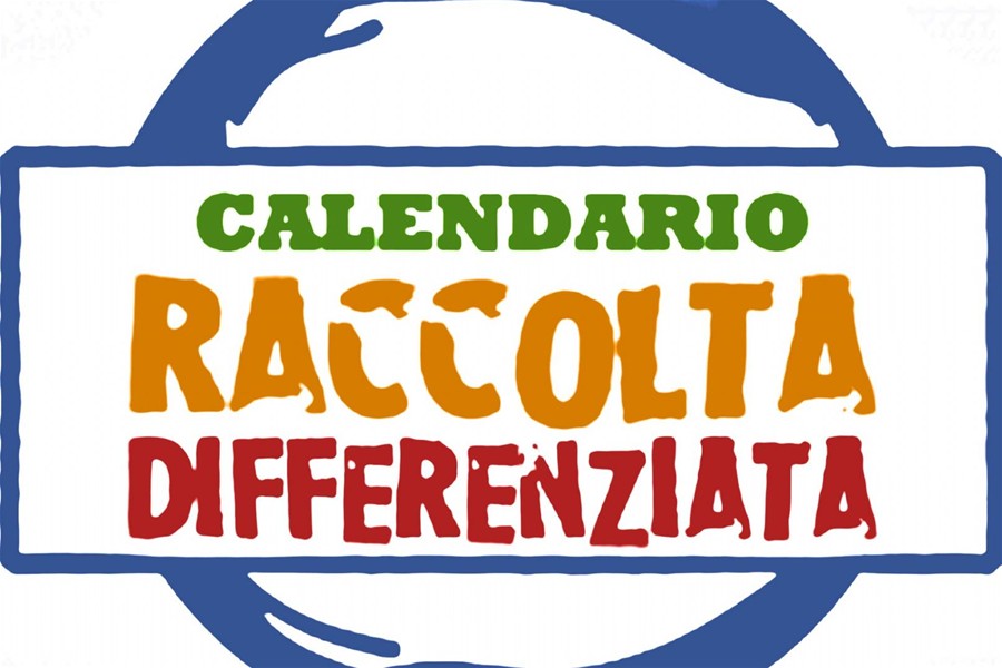 scritta nei colori verde, arancio e rosso con dicitura calendario raccolta differenziata